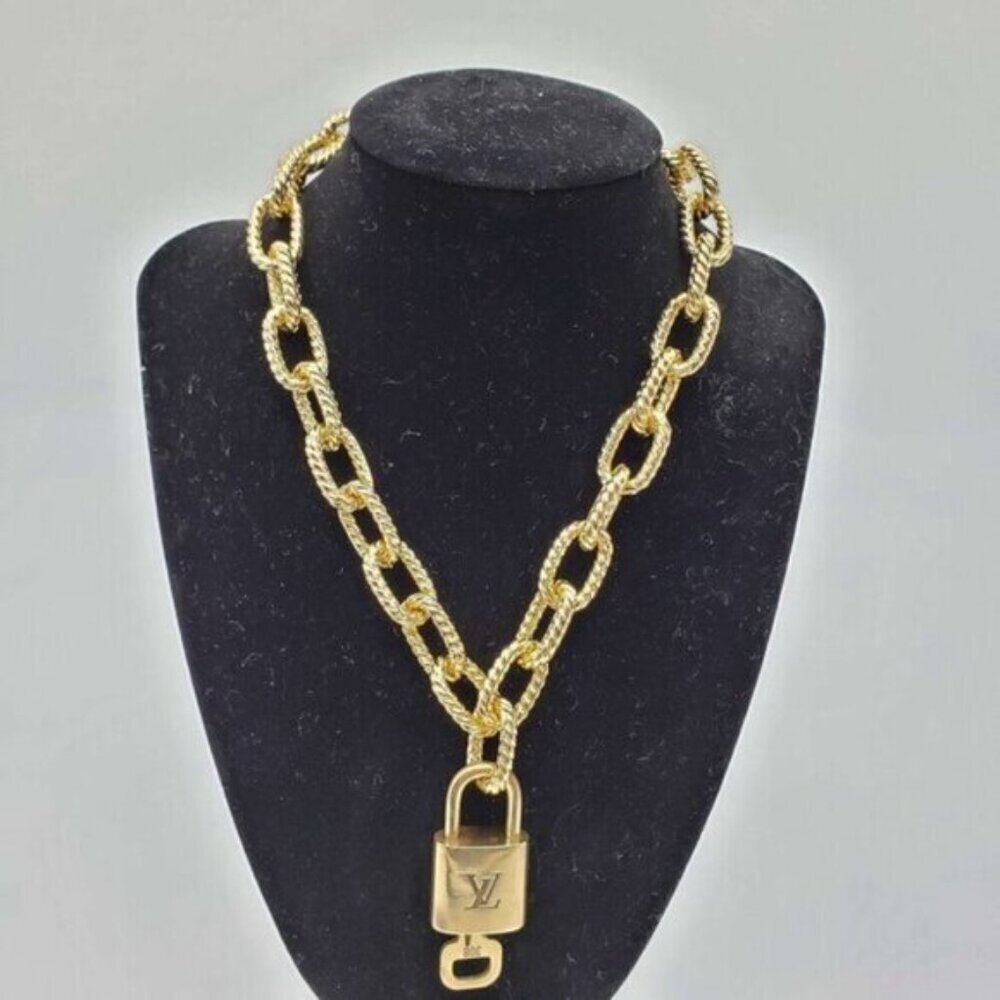 Authentic Louis Vuitton Lock & Key Gold with Unbranded Plated Chain Necklace